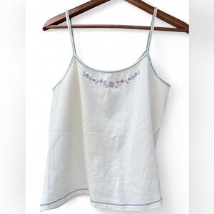 Vintage Jessica Womens Embroidered Floral Cami Tank Top Cottagecore Fairy Core